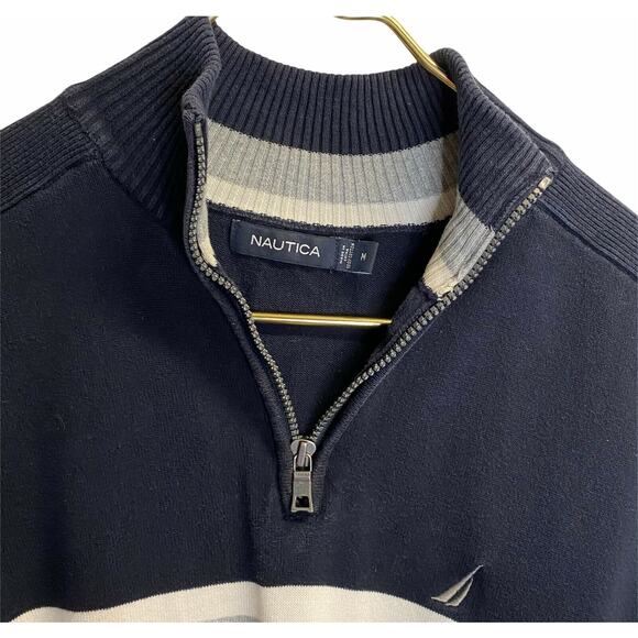 Nautica men blue red sz m striped Quarter Zip Mock Neck sweater - Picture 4 of 6